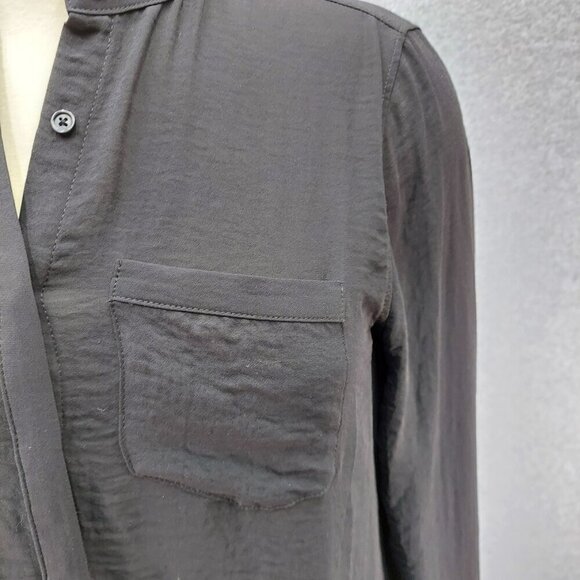 A N A Womens Black Semi Sheer Top Size Small PS Long Sleeve Button Up Blouse - Picture 2 of 8